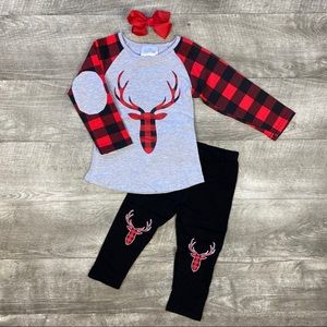 New boutique buffalo plaid deer outfit